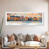 Cambridge Massachusetts Panoramic Painting, Mid Century Modern Framed Canvas Print, Retro Pop Art Travel Poster, Home Decor, City Print