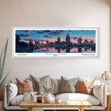 Cleveland Ohio Panoramic Painting, Mid Century Modern Framed Canvas Print, Retro Pop Art Travel Poster, City Wall Art, Office Decor