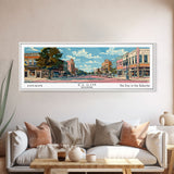 Elgin Illinois Panoramic Painting, Mid Century Modern Framed Canvas Print, Retro Pop Art Travel Poster, City Wall Art, Living Room Decor