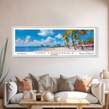 Fort Lauderdale Florida Panoramic Painting, Mid Century Modern Framed Canvas Print, Retro Pop Art Travel Poster, City Wall Art