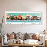 Hampton Virginia Panoramic Painting, Mid Century Modern Framed Canvas Print, Retro Pop Art Travel Poster, Office Wall Decor