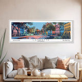 Lafayette Louisiana Panoramic Painting, Mid Century Modern Framed Canvas Print, Retro Pop Art Travel Poster, Home Wall Decor