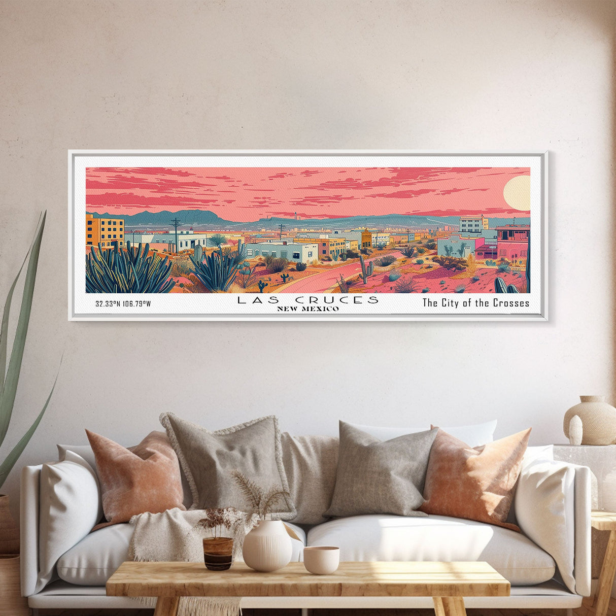 Las Cruces New Mexico Panoramic Wall Art, Mid Century Modern Framed Canvas Print, Retro Pop Art Travel Poster, Home Wall Art