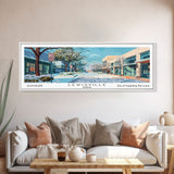 Lewisville Texas Panoramic Painting, Mid Century Modern Framed Canvas Print, Retro Pop Art Travel Poster, Living Room Decor