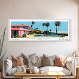 Los Angeles California Panoramic Wall Art, Mid Century Modern Framed Canvas Print, Retro Pop Art Travel Poster, Living Room Art