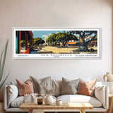 New Braunfels Texas Panoramic Painting, Mid Century Modern Framed Canvas Print, Retro Pop Art Travel Poster, Home Wall Art