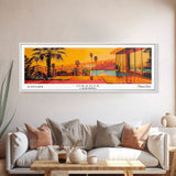 Orange California Panoramic Painting, Mid Century Modern Framed Canvas Print, Retro Pop Art Travel Poster, City Art, Office Wall Decor, Living Room Art