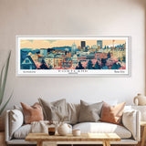 Portland Oregon Panoramic Wall Art, Mid Century Modern Framed Canvas Print, Retro Pop Art Travel Poster, City Art, Office Wall Decor, Living Room Art