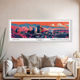 Reno Nevada Panoramic Painting, Mid Century Modern Framed Canvas Print, Retro Pop Art Travel Poster, City Art, Office Wall Decor, Living Room Art