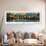 Salt Lake City Utah Panoramic Wall Art, Mid Century Modern Framed Canvas Print, Retro Pop Art Travel Poster, City Art, Office Wall Decor, Living Room Art