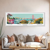 San Francisco California Panoramic Wall Art, Mid Century Modern Framed Canvas Print, Retro Pop Art Travel Poster, City Art, Office Wall Decor, Living Room Art