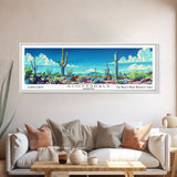 Scottsdale Arizona Panoramic Painting, Mid Century Modern Framed Canvas Print, Retro Pop Art Travel Poster, Wall Hanging for Home Decor