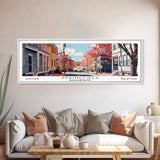 Springfield Massachusetts Panoramic Painting, Mid Century Modern Framed Canvas Print, Retro Pop Art Travel Poster, Living Room Wall Art Decor