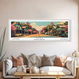 Cary North Carolina Panoramic Painting, Framed Canvas Print, Mid Century Modern Wall Art, Retro Pop Art Travel Poster, Living Room Decor, City Art