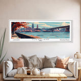 Cleveland Ohio Panoramic Painting, Framed Canvas Print, Mid Century Modern Wall Art, Retro Pop Art Travel Poster, Living Room Decor, City Art