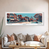 Columbus Georgia Panoramic Painting, Framed Canvas Print, Mid Century Modern Wall Art, Retro Pop Art Travel Poster, Home Decor, City Art