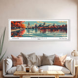 Columbus Ohio Panoramic Painting, Framed Canvas Print, Mid Century Modern Wall Art, Retro Pop Art Travel Poster, Living Room Decor, City Art