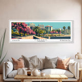 Fresno California Panoramic Painting, Framed Canvas Print, Mid Century Modern Wall Art, Retro Pop Art Travel Poster, Living Room Decor, City Art