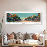 Frisco Texas Panoramic Painting, Framed Canvas Print, Mid Century Modern Wall Art, Retro Pop Art Travel Poster, Home Decor, City Art