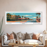 Hialeah Florida Panoramic Wall Art, Framed Canvas Print, Mid Century Modern Style, Retro Pop Art Travel Poster, Living Room Art, Cityscape Decor, Office Wall Art