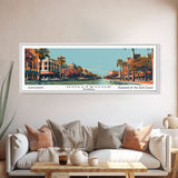 Hollywood Florida Panoramic Painting, Framed Canvas Print, Mid Century Modern Wall Art, Retro Pop Art Travel Poster, Office Decor, Cityscape Art, Living Room Decor