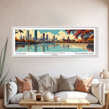 Houston Texas Panoramic Wall Art, Mid Century Modern Framed Canvas Print, Retro Pop Art Travel Poster, Living Room Decor, Cityscape Art, Home Office Decor