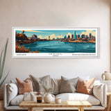 Irving Texas Panoramic Painting, Mid Century Modern Framed Canvas Print, City Art, Retro Pop Art Travel Poster, Living Room Decor, Office Art, Cityscape Wall Art