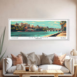 Little Rock Arkansas Panoramic View, Mid Century Modern Framed Canvas Print, Retro Pop Art Travel Poster, Office Decor, Cityscape Art