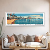 Long Beach California Panoramic Wall Art, Mid Century Modern Framed Canvas Print, Retro Pop Art Travel Poster, Living Room, Gift Idea