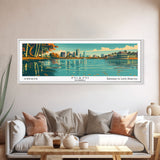 Miami Florida Panoramic View, Mid Century Modern Framed Canvas Print, Retro Pop Art Travel Poster, Home Decor, City Art