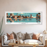 Milwaukee Wisconsin Panoramic Wall Art, Mid Century Modern Framed Canvas Print, Retro Pop Art Travel Poster, Office Decor, Living Room Art