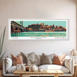 Portland Oregon Panoramic Wall Art, Mid Century Modern Framed Canvas Print, Retro Pop Art Travel Poster, Office Decor, Living Room Art