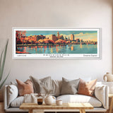 Providence Rhode Island Panoramic View, Mid Century Modern Framed Canvas Print, Retro Pop Art Travel Poster, Living Room Wall Decor