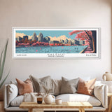 Raleigh North Carolina Panoramic Wall Art, Mid Century Modern Framed Canvas Print, Retro Pop Art Travel Poster, Office Decor, Gift Idea