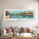 Riverside California Panoramic Wall Art, Mid Century Modern Framed Canvas Print, Retro Pop Art Cityscape, Travel Poster, Living Room Decor