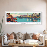 Rochester New York Panoramic Painting, Mid Century Modern Framed Canvas Print, Retro Pop Art Travel Poster, Cityscape, Home Decor, Office Wall Art