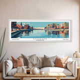 Spokane Washington Panoramic Painting, Mid Century Modern Framed Canvas Print, Retro Pop Art Travel Poster, Cityscape, Home Decor, Office Wall Art