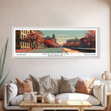 Springfield Massachusetts Panoramic Wall Art, Mid Century Modern Framed Canvas Print, Retro Pop Art Cityscape, Travel Poster, Living Room Decor