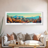 Tucson Arizona Panoramic Painting, Mid Century Modern Framed Canvas Print, Retro Pop Art Travel Poster, Cityscape, Home Decor, Office Wall Art