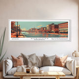 Worcester Massachusetts Panoramic Wall Art, Mid Century Modern Framed Canvas Print, Retro Pop Art Travel Poster, Cityscape Decor, Office Wall Art