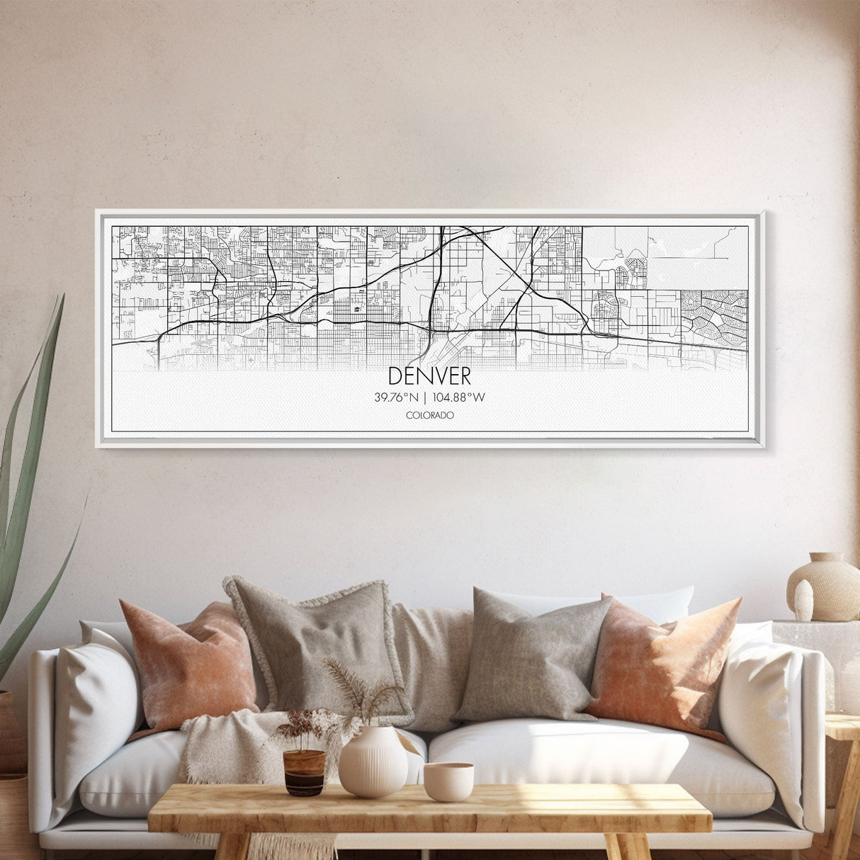 Panoramic Denver City Map, Colorado Art, Map Print, Minimalist Wall Art, Canvas Art, Housewarming Gift, Street Map Art, Closing Gift