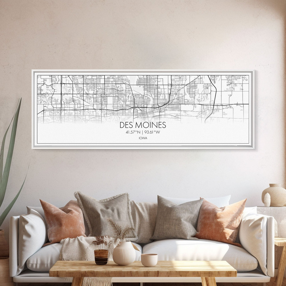 Panoramic Des Moines City Map, Iowa Art, Map Print, Minimalist Wall Art, Canvas Art, Housewarming Gift, Street Map Art, Closing Gift