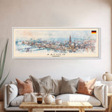 Aachen Germany  Panoramic Travel Poster, Framed Canvas Print or Metal Wall Art, Travel Art, Home Decor, Panoramic Painting, Midcentury Art