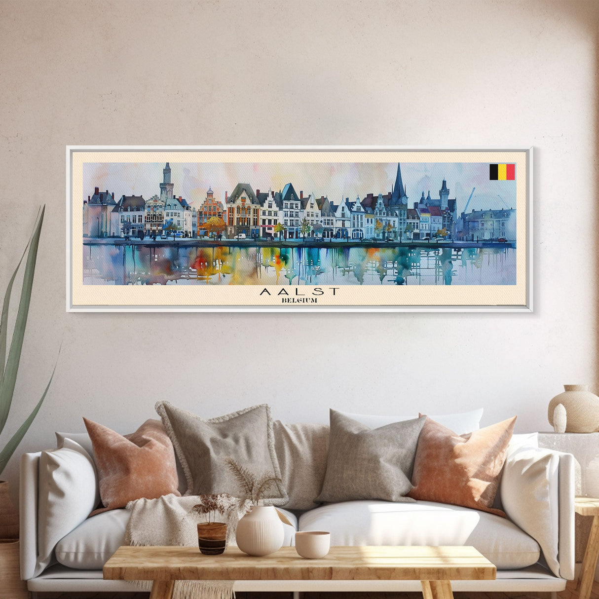 Aalst Belgium Travel Art, City Art, Framed Canvas Print or Metal Wall Art, Europe Travel Poster, Panoramic Wall Art, Extra Wide Wall Art