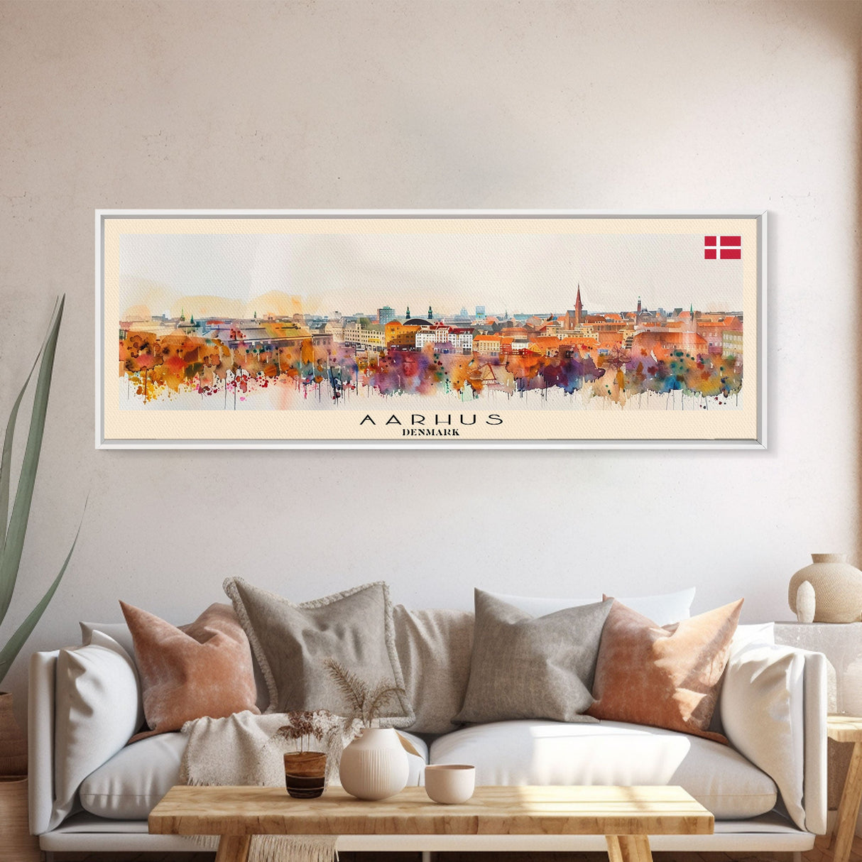 Aarhus Denmark Panoramic Travel Poster, Framed Canvas Print or Metal Wall Art, Travel Art, Home Decor, Panoramic Painting, Midcentury Art