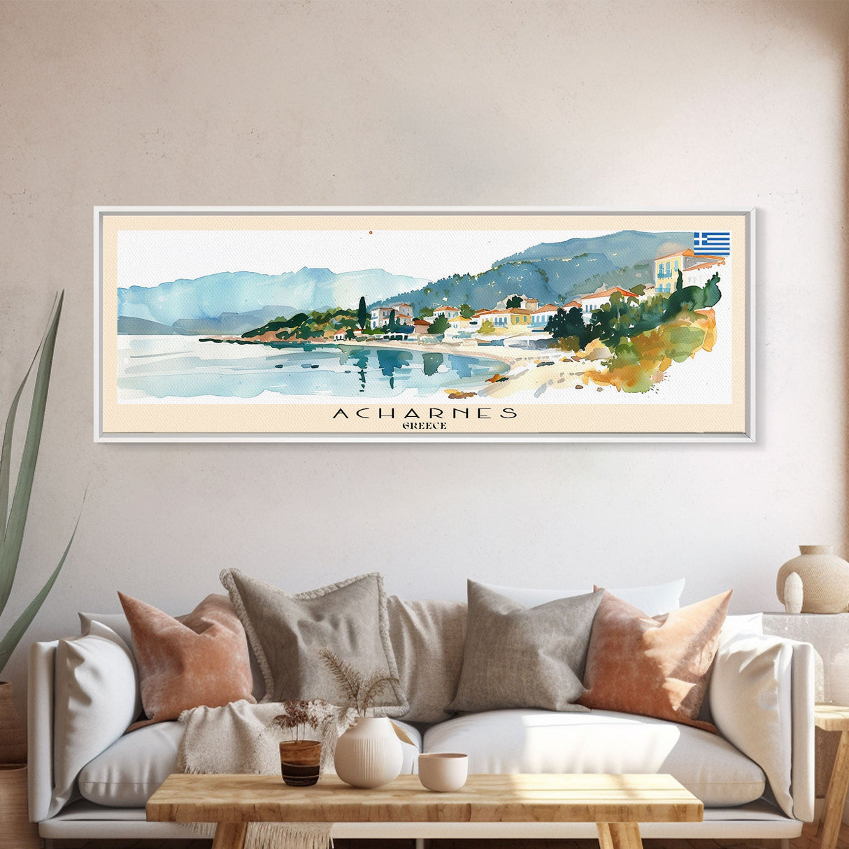 Acharnes Greece Travel Print Wall Art, Panoramic City Art, Travel Art, Wall Decor, Vacation Gift, Framed Canvas Print Or Metal Art