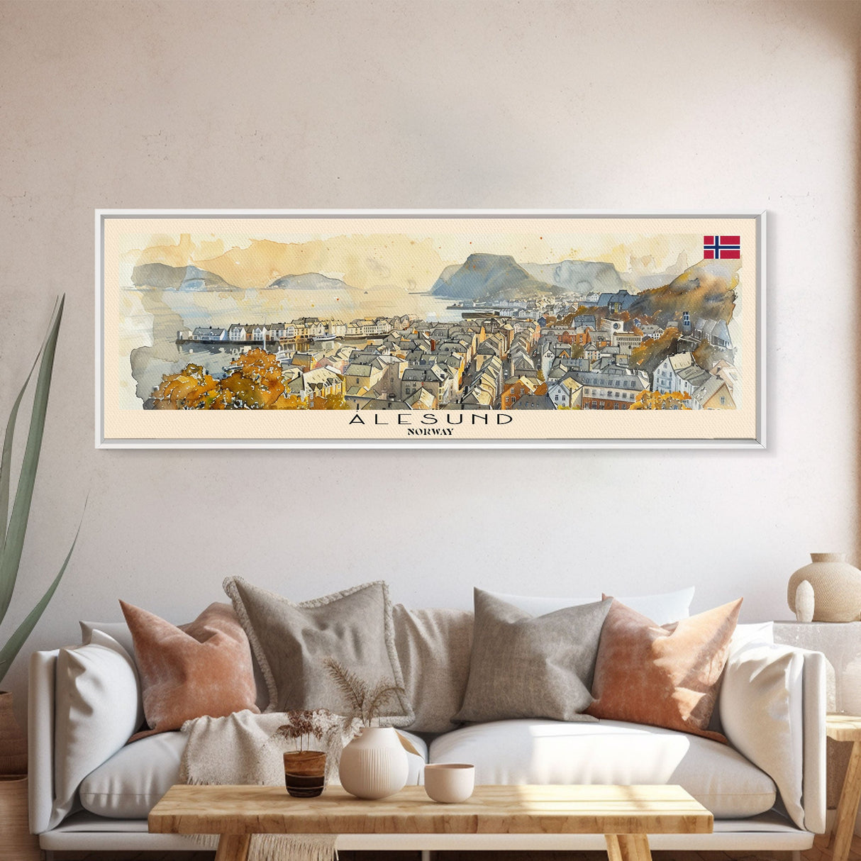 Ålesund Norway Wall Art, Panoramic Travel Poster, Panoramic Framed Canvas Print, City Wall Art, Wall Hanging Home Decor, Travel Art