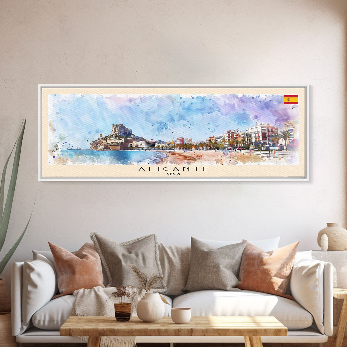 Alicante Spain Travel Print Wall Art, Panoramic City Art, Travel Art, Wall Decor, Vacation Gift, Framed Canvas Print Or Metal Art