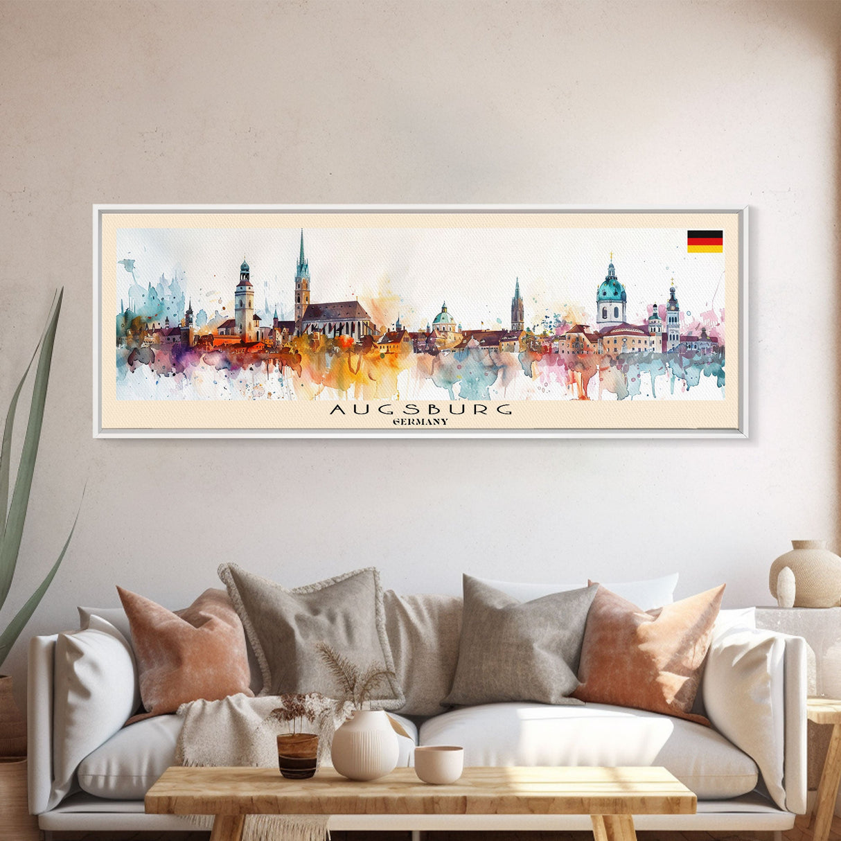 Augsburg Germany Panoramic Travel Poster, Framed Canvas Print or Metal Wall Art, Travel Art, Home Decor, Panoramic Painting, Midcentury Art