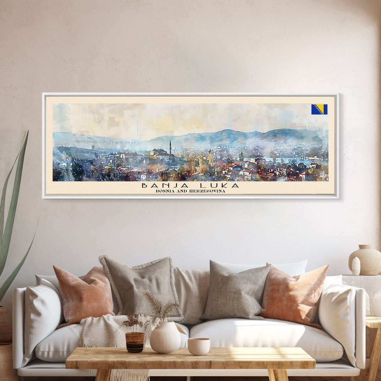 Banja Luka Bosnia Panoramic Travel Poster, Framed Canvas Print or Metal Wall Art, Travel Art, Home Decor, Panoramic Painting, Midcentury Art